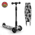 Детский трехколесный самокат Best Scooter 65-878 MAXI со складным алюминиевым рулем и светящимися колесами, Черепа с цветами