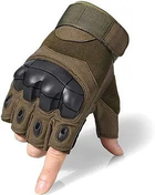 Рукавички тактичні COMBAT без пальців розмір XL літні колір хакі зі вставками штурмові - зображення 1