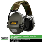 Тактичні навушники Sordin Supreme Pro-X Active - EN 352 - Версія з камуфляжною тканиною, подушкою з піни та зеленими капсулами - зображення 6