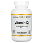 Вітамін D3, California Gold Nutrition, 50 мкг (2000 МО), 360 капсул з риб'ячого желатину - зображення 1