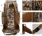 Військовий тактичний рюкзак Abrams, водонепроникний камуфляжний рюкзак піксель великої ємності 70 л для кемпінгу, туризму, подорожей (Б70-004) - зображення 3