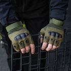 Тактичні Військові Рукавички Без Пальців Для Військових з накладками Хакі Tactical Gloves PRO Olive L Безпалі Армійські Штурмові - зображення 9