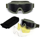 Тактические очки-маска с 3 сменными линзами и чехлом / Защитные очки из поликарбоната, цвет зеленый - изображение 3