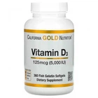 Вітамін D3, California Gold Nutrition, 5000 МЕ, 360 желатинових капсул (CGN-01066)
