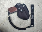 Кобура поясная с подсумком под магазин для пистолета макарова ПМ черная+шнур страховочный (тренчик) быстрый съём 990 - изображение 1