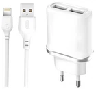 Сетевое зарядное устройство XO L57 2.4A/2USB Lightning Cable White