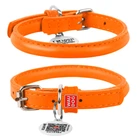 Ошейник для собак кожаный WAUDOG Glamour с QR паспортом, круглый, Д 6 мм, Дл 17-20 см, оранжевый