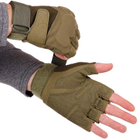 Щільні тактичні армійські рукавички з відкритими пальцями на липучці для риболовлі полювання PRO TACTICAL оливкові АН8811 розмір М - зображення 2