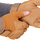 Щільні тактичні армійські рукавички з відкритими пальцями на липучці для риболовлі полювання PRO TACTICAL хакі АН8811 розмір L - зображення 3