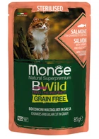 Влажный корм для котов Monge cat wet bwild grain free sterilised Лосось с креветками и овощами 85 г
