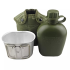 Фляга армейская для воды 1 литр с чехлом и котелком зеленная - изображение 1
