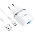 Адаптер сетевой зарядное устройство HOCO Micro USB cable N1 1USB 2.4A Белый