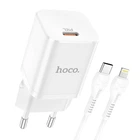 Мережевий зарядний пристрій HOCO Type-C to Lightning cable Rigorous charger set N19 | Type-C, 25W, 3A, QC/PD|white