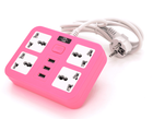 Сетевой фильтр ТВ-Т15, 4 розетки + 3 USB, 2 м, сечение 3х0,75мм, 2500W, Pink