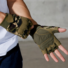Перчатки тактические FG FQTAC039 Зеленый камуфляж L без пальцев на липучке с защитой на костяшки - изображение 3