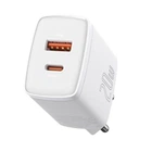 Сетевое зарядное устройство Baseus Compact Quick Charger USB + Type-C (20Вт, 3A, адаптер, 2 разъема, быстрая зарядка) - Белый