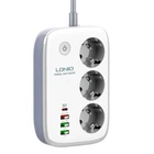 Мережевий подовжувач фільтр LDNIO SEW3452 |WiFi Управління, 2500W, 2M, 3 розетки, 3USB/1Type-C, QC/PD, 3A/38W| White