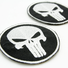 Шеврон Punisher (Каратель) круглый 8см белый череп Панишер на черном, нашивка ВСУ нагрудный/нарукавный патч - изображение 3