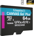 Kingston MicroSDXC 64GB Canvas Go! Plus Class 10 UHS-I U3 V30 A2 (SDCG3/64GBSP) - obraz 2