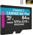 Kingston MicroSDXC 64GB Canvas Go! Plus Class 10 UHS-I U3 V30 A2 (SDCG3/64GBSP) - obraz 2