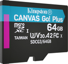 Kingston MicroSDXC 64GB Canvas Go! Plus Class 10 UHS-I U3 V30 A2 + SD-адаптер (SDCG3/64GB) - зображення 3