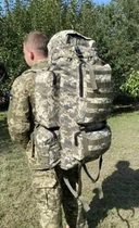 Рюкзак ЗСУ тактичний 100 л військовий армійський колір піксель + шапка - зображення 6