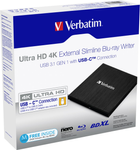 Zewnętrzna nagrywarka Blu-ray Ultra HD 4K Verbatim Ultra HD 4K, USB 3.1 Gen1 z USB Type-C (43888) - obraz 4