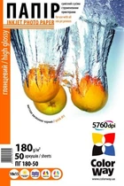 Папір 10x15см 180г/м², ColorWay глянцевий, ПГ180-50, 50арк./уп.