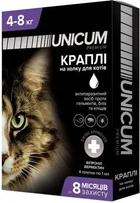 Краплі від бліх, кліщів та гельмінтів на холку для котів Unicum COMPLEX 4-8 кг (івермектин+фіпроніл), 4 піпетки