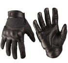 Кожаные полнопалые перчатки Mil-Tec TACTICAL GLOVES LEDER/ARAMID M SCHWARZ с защитой для кистей и манжетами с регулируемой липучкой рукавицы M черные - изображение 1
