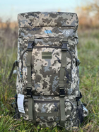 Универсальный рюкзак тактический 75 литров, военный водоотталкивающий рюкзак из плотной тактической ткани Пиксель - изображение 3