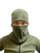 Комплект баф + шапка тактичні зимові на флісі 58-61 з гербом України Хакі - зображення 1