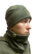 Комплект баф + шапка тактичні зимові на флісі 58-61 з гербом України Хакі - зображення 3