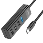 USB-хаб Hoco HB25 Easy mix 4-in-1 converter(Type-C to USB3.0+USB2.0*3) Black