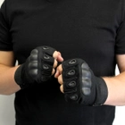 Рукавички військові, Тактичні рукавички для самооборони, Літні військові рукавички без пальців Чорні (L) - зображення 7