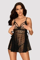 Пікантний бебі-долл з відкритим бюстом і трусиками Obsessive Heartia babydoll Чорний S/M (MR-53022)