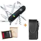 Комплект Нож Victorinox Huntsman Ukraine 1.3713.3_T1166u + Чехол с фонариком Police - изображение 1