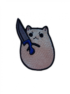 Шеврон на липучке Кот с ножом 8см х 5.8см беж (12196) - изображение 1