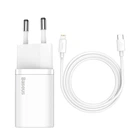 Мережевий зарядний пристрій Baseus Super Si 1C 20W With Simple Wisdom Data Cable Type-C/iP 1m White (TZCCSUP-B02)