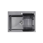 Кухонная мойка KRONER (KRP) PVD Schwarze-5843HM D3.0-1.0T215 с сушкой для посуды черная