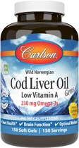 Carlson Wild Norwegian Cod Liver Oil Gems Low Vitamin A 150 капсул