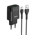 Сетевое зарядное устройство с кабелем Type-C HOCO C72Q Glorious single port (1USB, QC3.0, 3A, 18W). Black