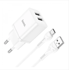 Зарядное устройство МПЗ с кабелем USB to Type-C Hoco N25 Maker 35W (2 USB) white