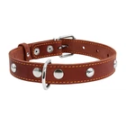 Кожаный одинарный ошейник CoLLaR с украшениями Ш 20 мм Д 32-40 см Brown (01356)