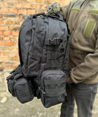 Тактичний військовий рюкзак з підсумками Military військовий рюкзак водовідштовхувальний 50 л 52 х 32 х 22 см Чорний - зображення 7