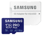 Samsung PRO Plus microSDXC 128GB UHS-I U3 V30 A2 + SD адаптер (MB-MD128SA/EU) - зображення 1