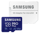 Samsung PRO Plus microSDXC 128GB UHS-I U3 V30 A2 + SD адаптер (MB-MD128SA/EU)