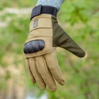 Перчатки тактические длиннопалые (закрытые, с пальцами) с гербом койот L - изображение 6