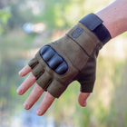 Тактичні рукавички короткопалі (відкриті, без пальців) з гербом хакі XXL - зображення 1