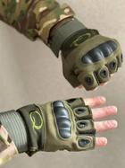 Тактичні військові рукавиці без пальців безпалі рукавички олива L - зображення 1